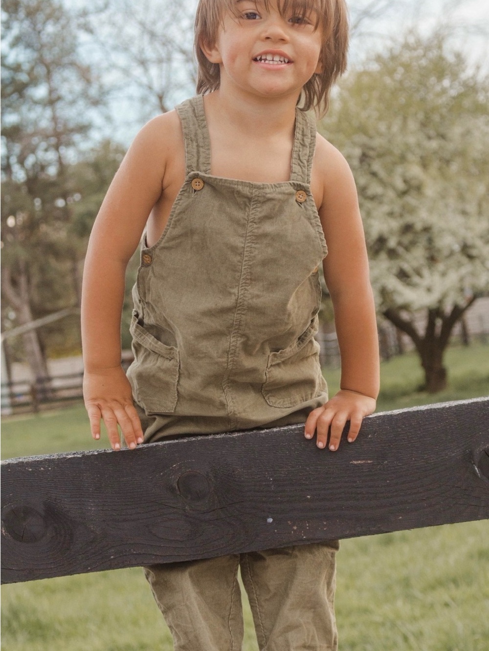 Toddler Olive Green Corduroy Overalls with Adjustable Straps